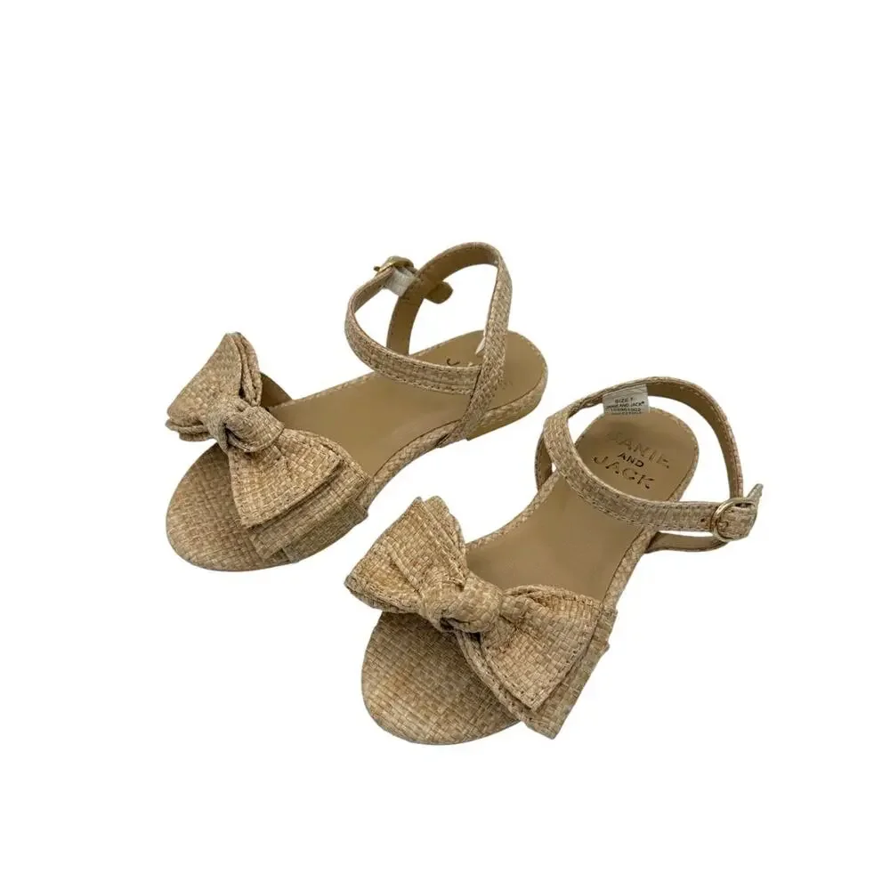 Janie and Jack Woven Straw Bow Ankle Strap Sandals Toddler Girls Size 7